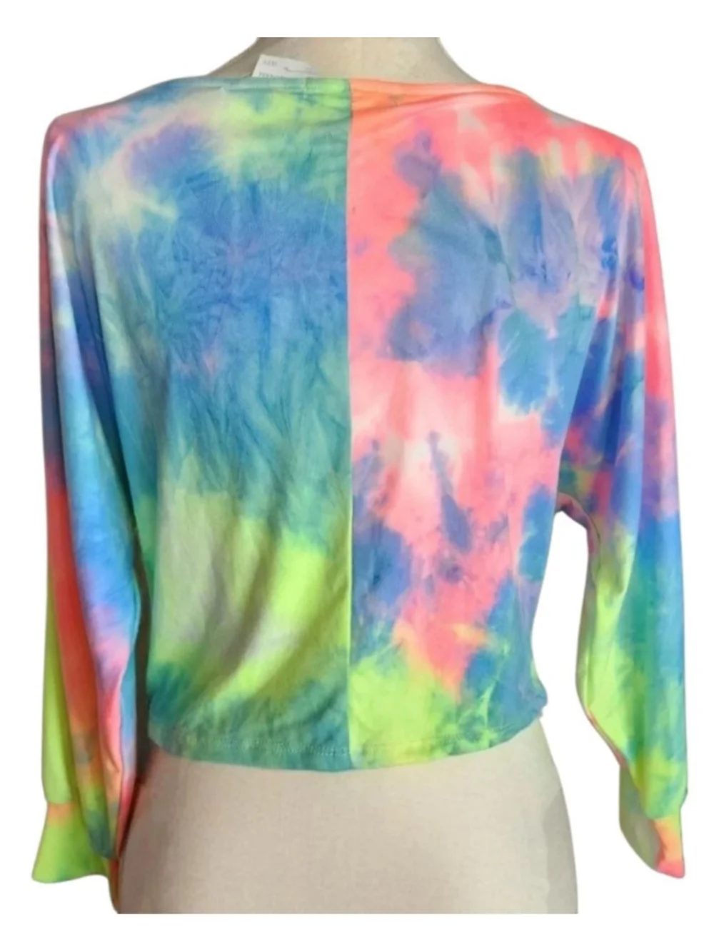 Absolutely It!! Neon Rainbow Tie Dye Crop Top Long Sleeve S NWT Festival Boho